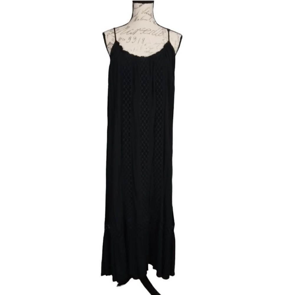 Karen Kane | NWT Black Lace Trim Maxi Dress Spaghetti Strap Loose Fit | Size M